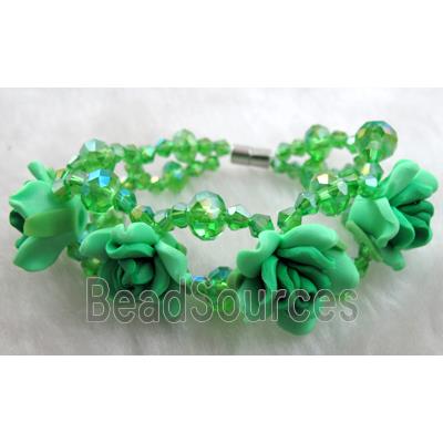 fimo clay bracelet with crystal glass, green