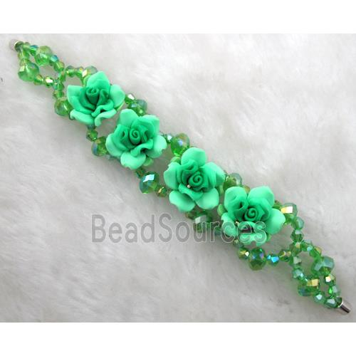 fimo clay bracelet with crystal glass, green