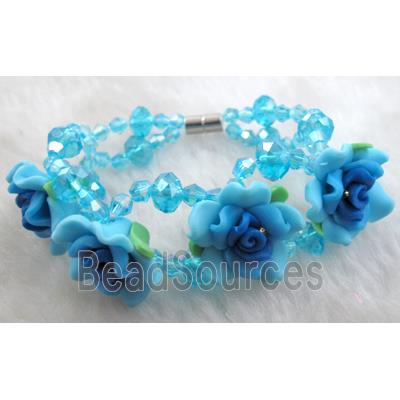 fimo clay bracelet with crystal glass, blue