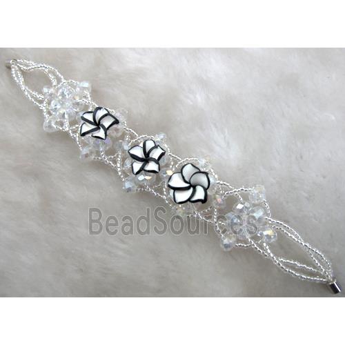 fimo clay bracelet with crystal glass, white