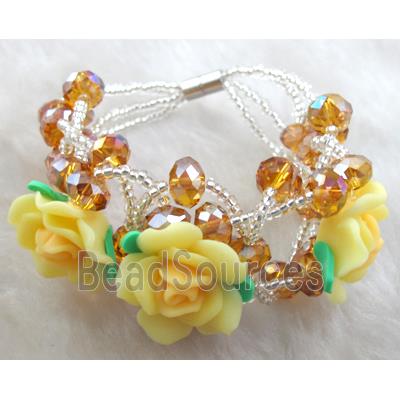 fimo clay bracelet with crystal glass, yellow