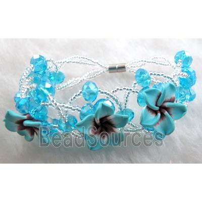 fimo clay bracelet with crystal glass, blue