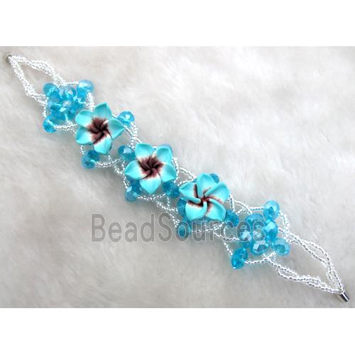 fimo clay bracelet with crystal glass, blue