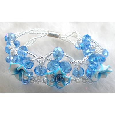 Chinese Crystal glass Bracelet, Fimo flower