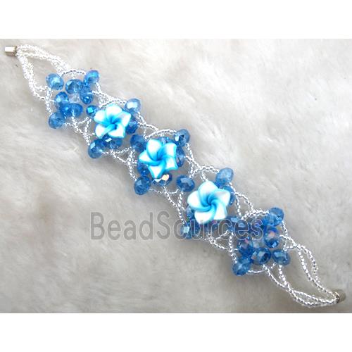 Chinese Crystal glass Bracelet, Fimo flower