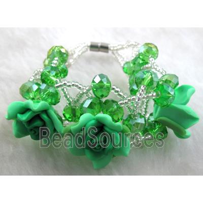 fimo clay bracelet with crystal glass, green