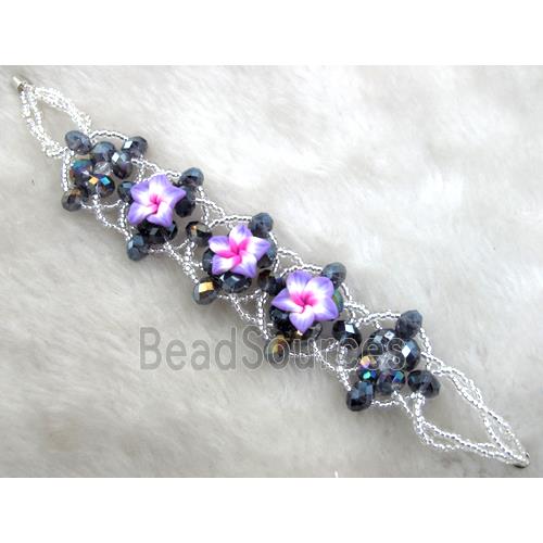 fimo clay bracelet with crystal glass, lavender