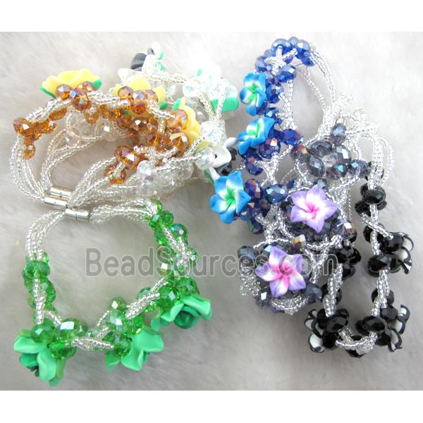 fimo clay bracelet with crystal glass, mixed color