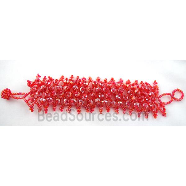 Chinese Crystal glass Bracelet, seed glass bead, red