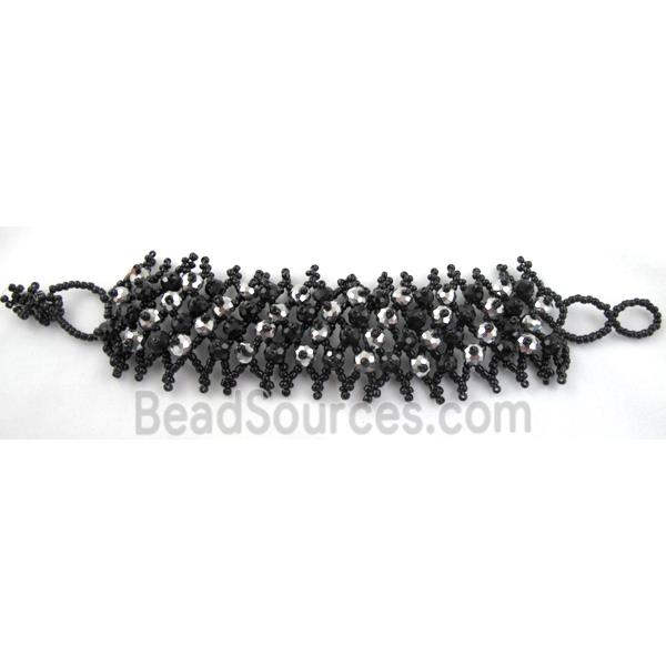 Chinese Crystal glass Bracelet, seed glass bead, black