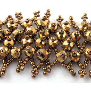 Chinese Crystal glass Bracelet, seed glass bead, golden