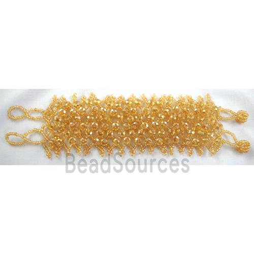 Chinese Crystal glass Bracelet, seed glass bead, gold champagne