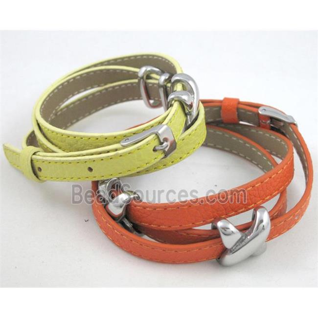 leather bracelet with stainless steel clasp, handmade, mixed