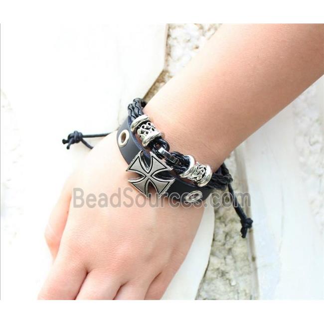 handmade bracelet with leather, alloy bead