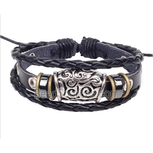 handmade bracelet with leather, alloy bead