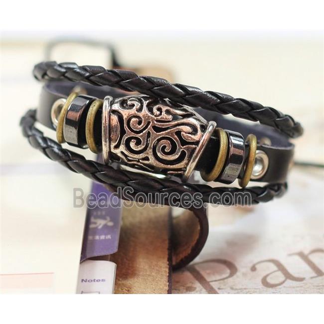 handmade bracelet with leather, alloy bead