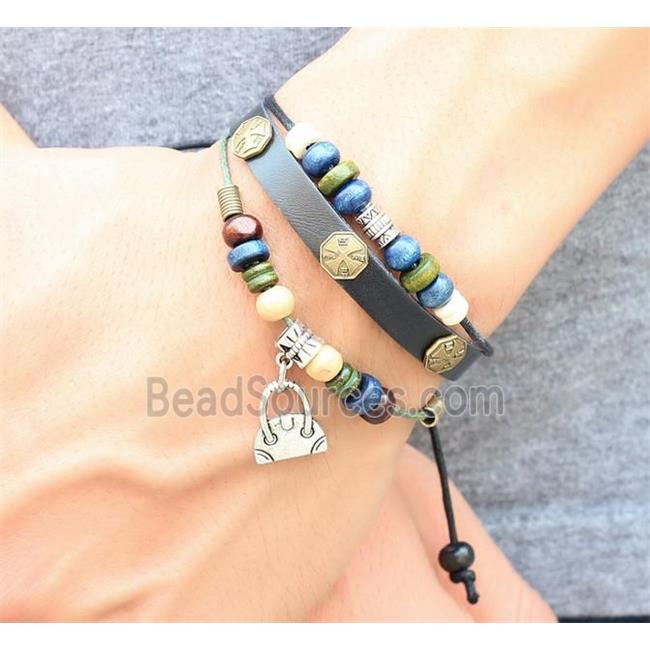 handmade bracelet with leather, alloy bead