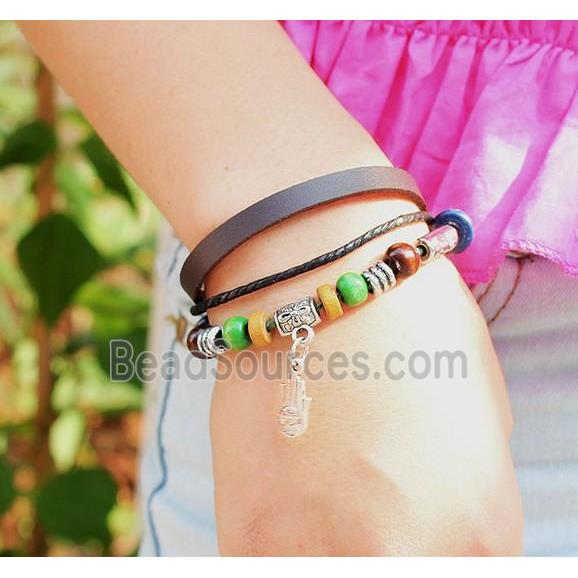 handmade bracelet with leather, alloy bead