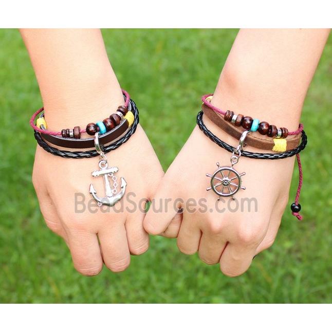 handmade bracelet with leather, alloy bead