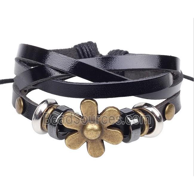 handmade bracelet with leather, alloy bead