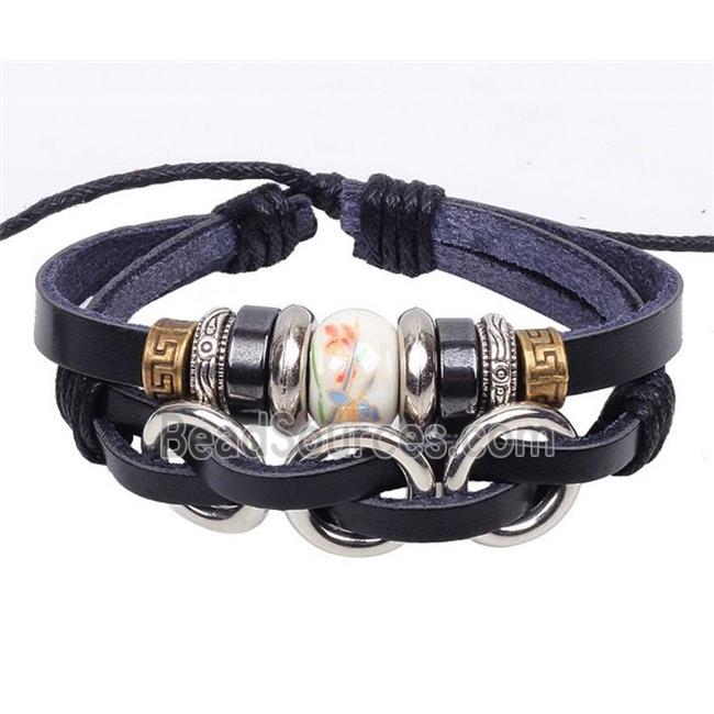 handmade bracelet with leather, alloy bead