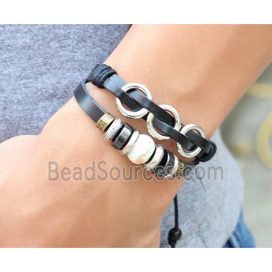 handmade bracelet with leather, alloy bead