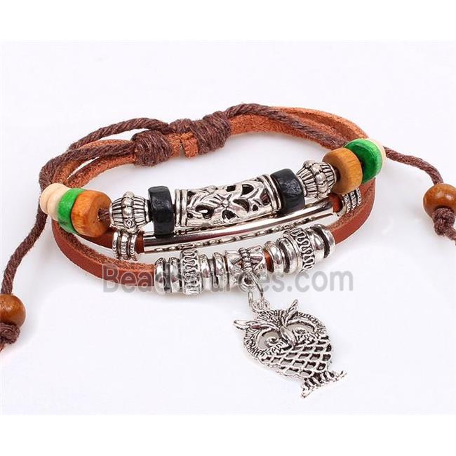 handmade bracelet with leather, alloy bead