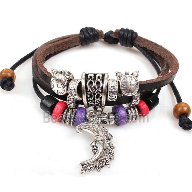 handmade bracelet with leather, alloy bead