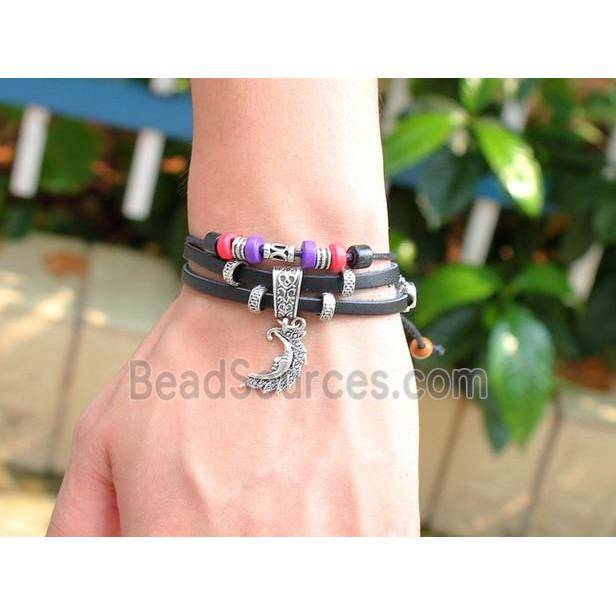 handmade bracelet with leather, alloy bead