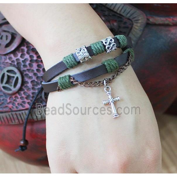 handmade bracelet with leather, alloy bead