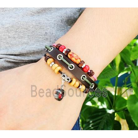 handmade bracelet with leather, alloy bead