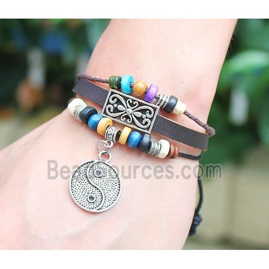 handmade bracelet with leather, alloy bead