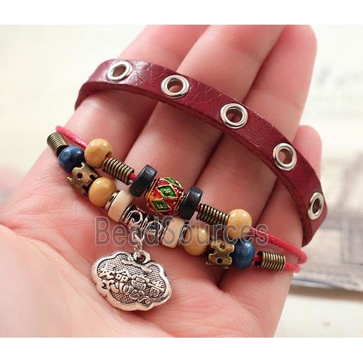 handmade bracelet with leather, alloy bead