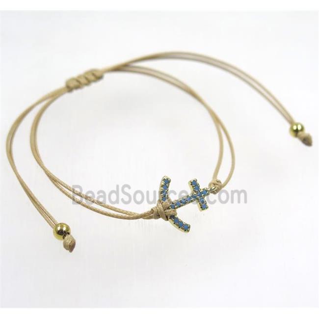 handmade bracelet with anchor pave zircon, nylon wire