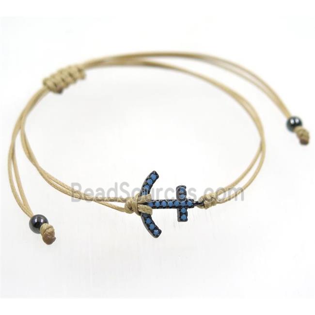 handmade bracelet with anchor pave zircon, nylon wire