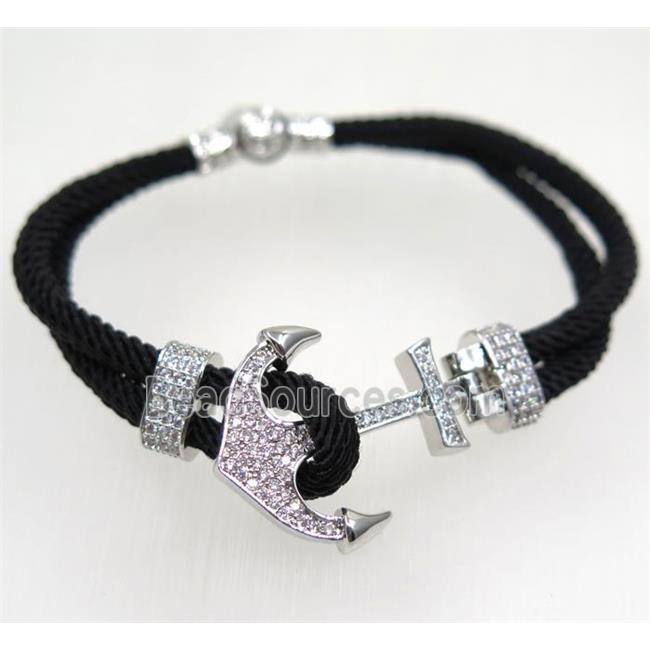 handmade bracelet with Anchor pave zircon, nylon wire