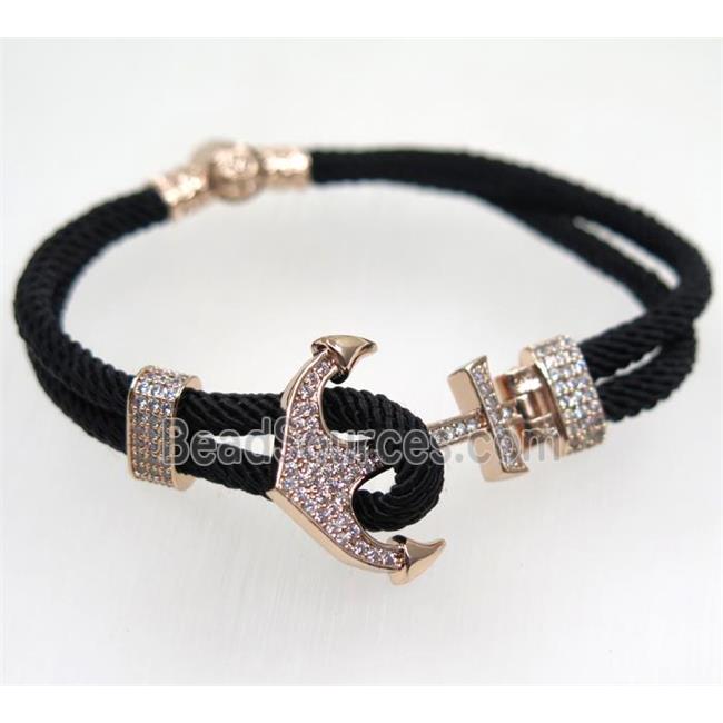 handmade bracelet with Anchor pave zircon, nylon wire