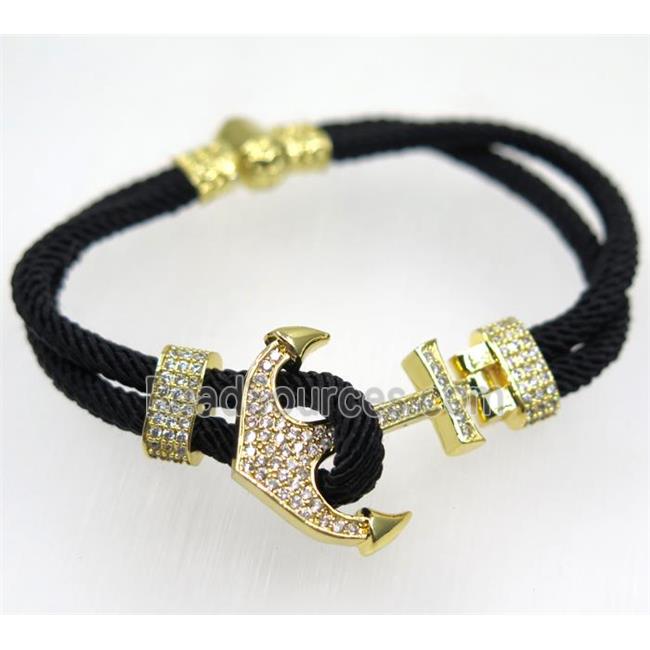 handmade bracelet with Anchor pave zircon, nylon wire