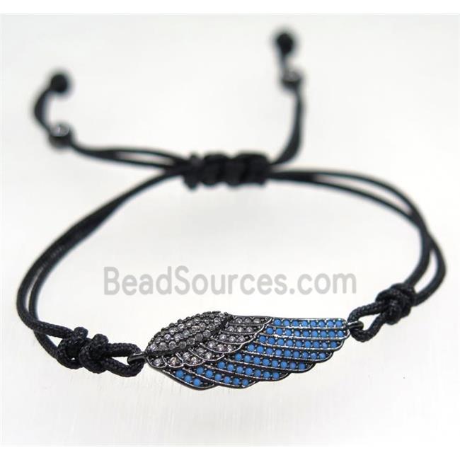 handmade bracelet with Angel Wing pave zircon, nylon wire