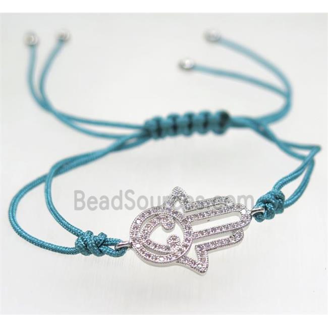 handmade bracelet with HamsaHand pave zircon, nylon wire