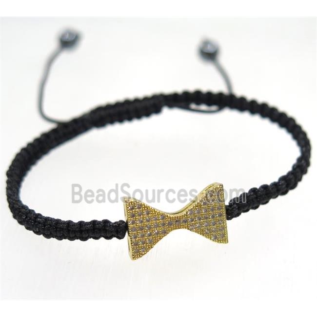 handmade bracelet with Bowknot pave zircon, nylon wire