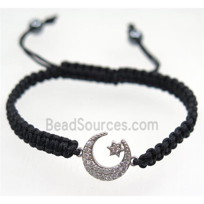 handmade bracelet with Moon pave zircon, nylon wire