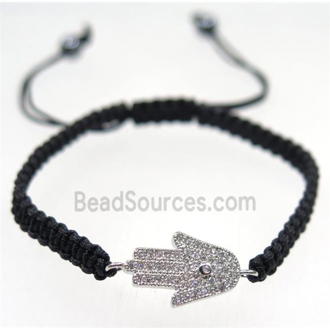 handmade bracelet with Hamsahand pave zircon, nylon wire