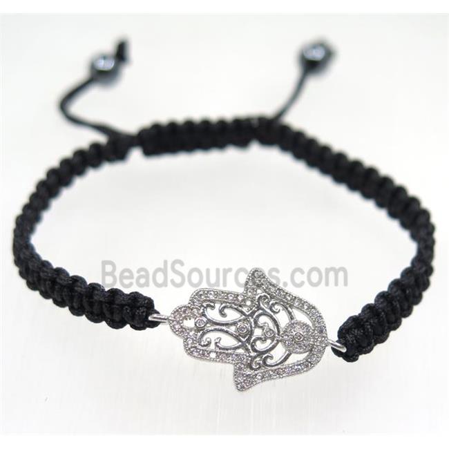 handmade bracelet with Hamsahand pave zircon, nylon wire