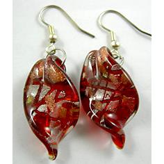 Red twist Leaf Lampwork Fashion Earring