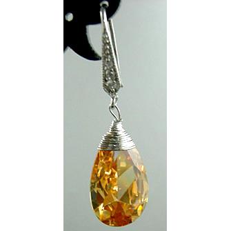 Golden Cubic Zirconia Drop Earrings, Nickel Free