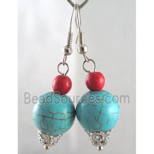 handmade earring with turquoise, copper, alloy bead