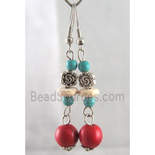 handmade earring with turquoise, copper, alloy bead