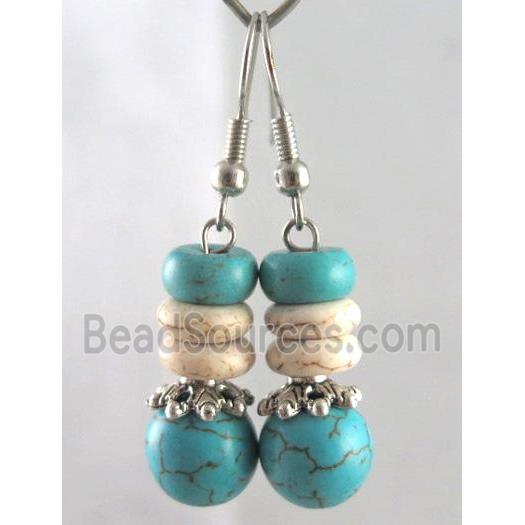 handmade earring with turquoise, copper, alloy bead