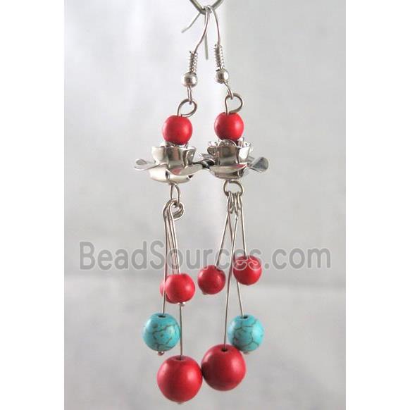 handmade earring with turquoise, copper, alloy bead